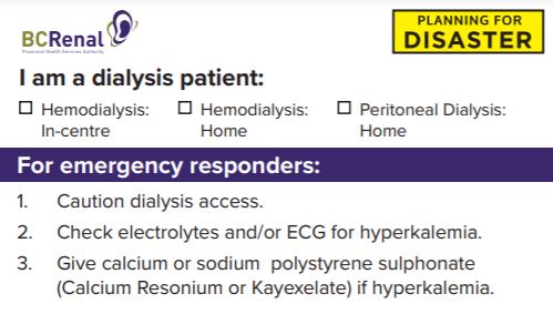 Dialysis patients wallet card